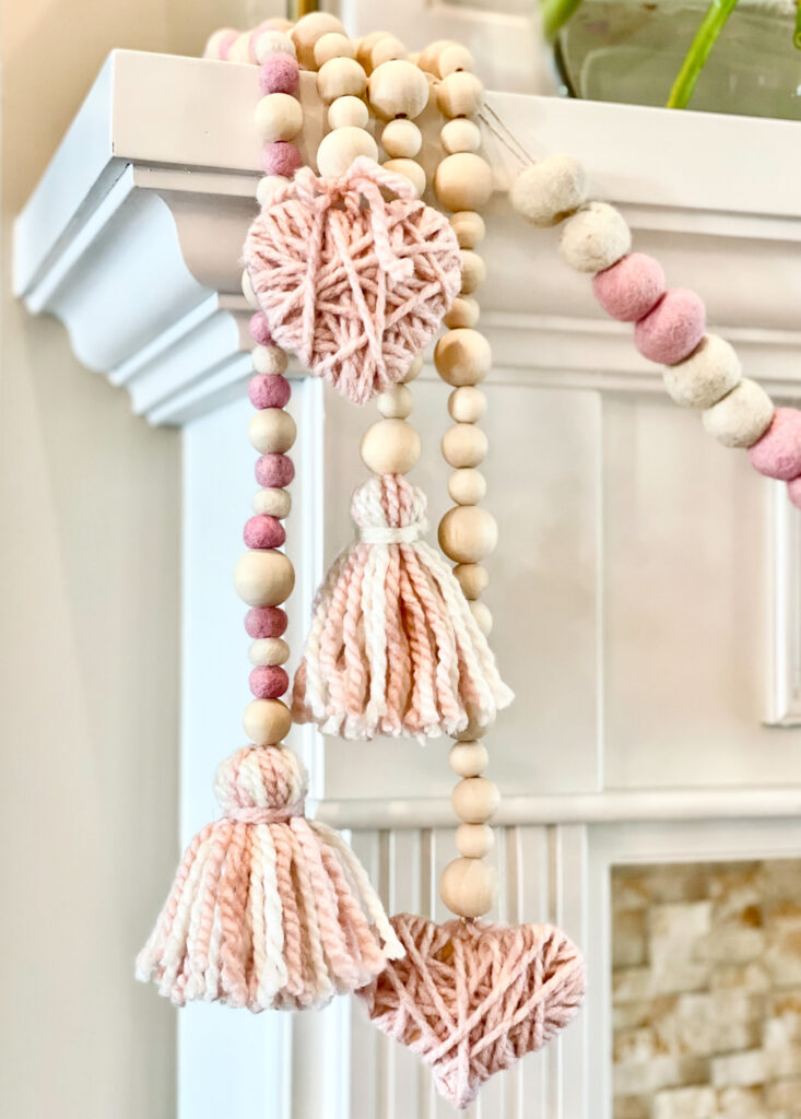 Valentines day DIY Garland with hearts and tassels 