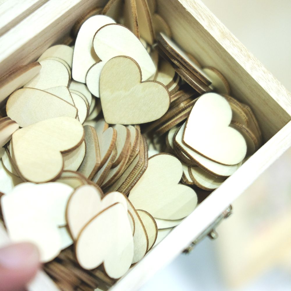wood hearts in box -Wood beads- An easy Valentine's Day DIY garland with hearts and tassels