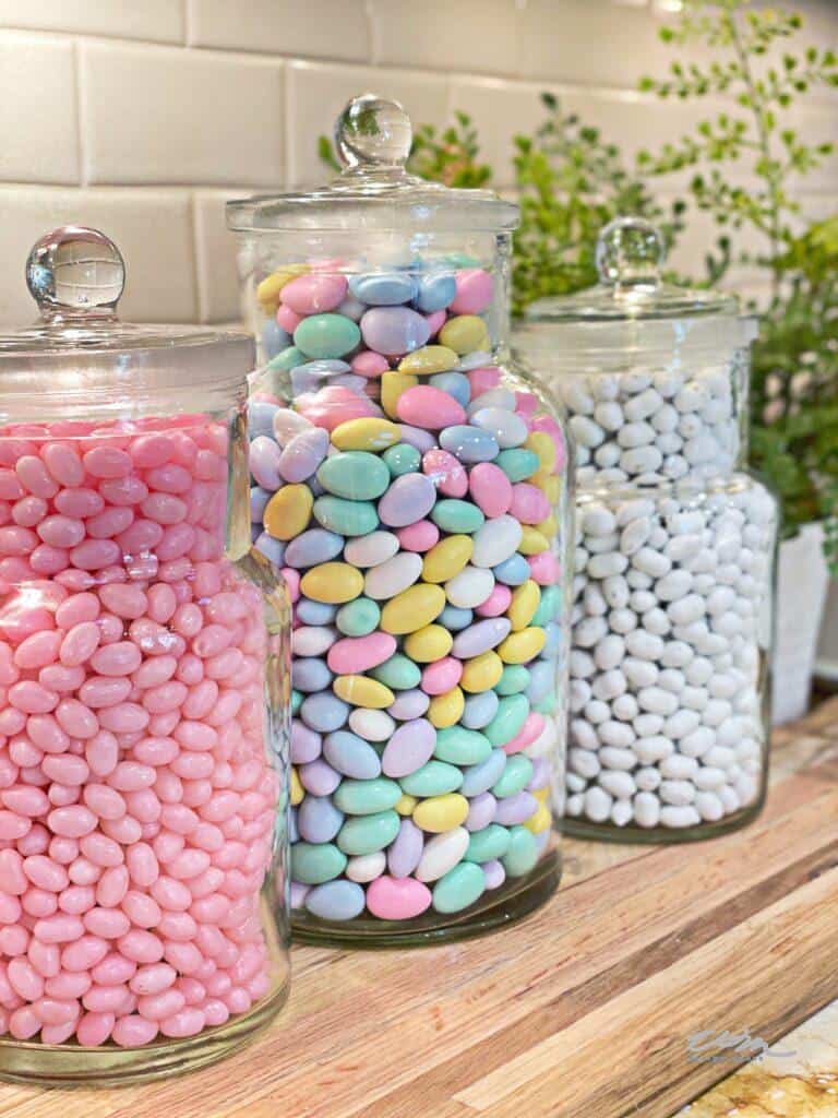 Apothecary Jars with candy for Spring time