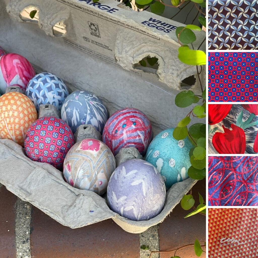 Easter Eggs Dyed with Silk Ties displayed in an Egg Carton