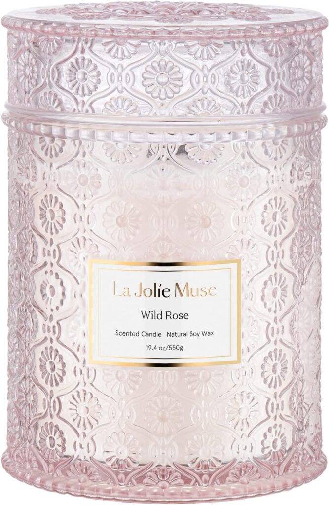 tall pink glass candle from voluspa 