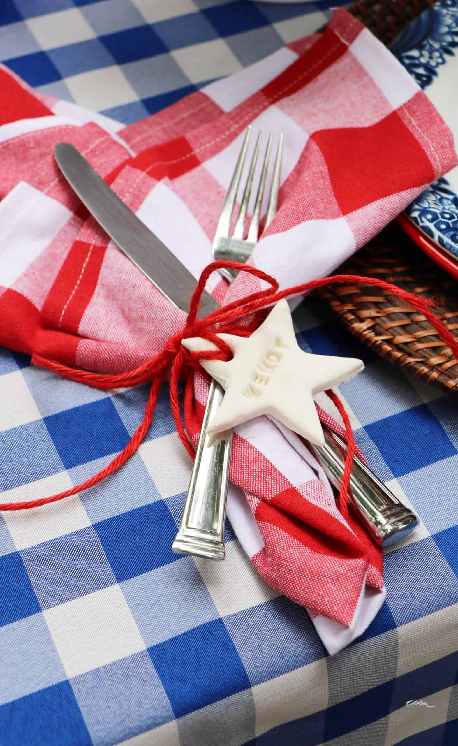 make personalized white clay stars for your memorial day place settings