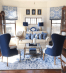 blue and white new traditional decor