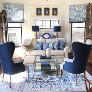 blue and white new traditional decor