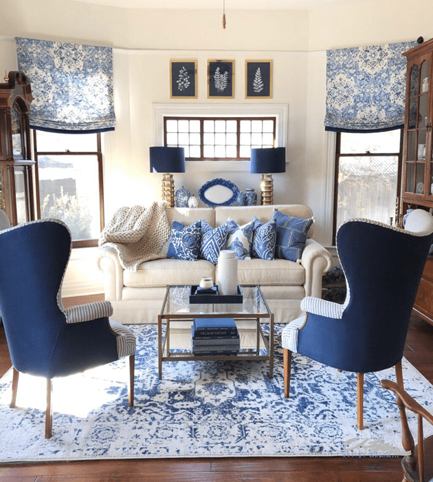 blue and white new traditional decor 