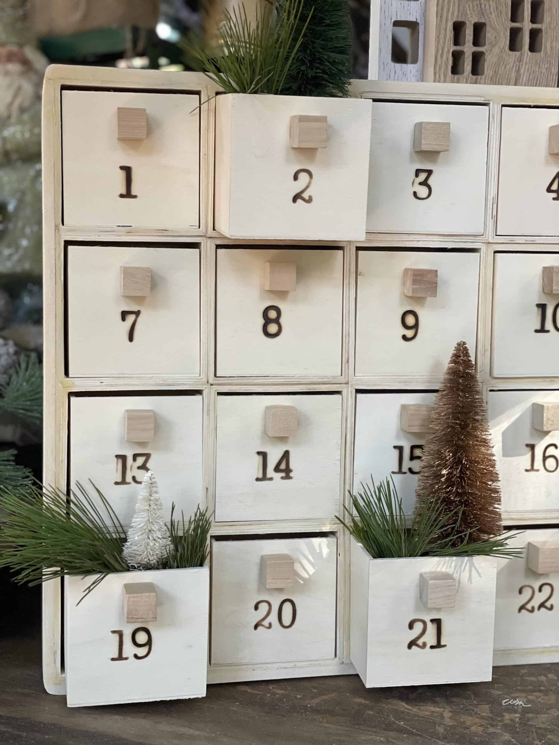 DIY Christmas advent calendar made with wood boxes