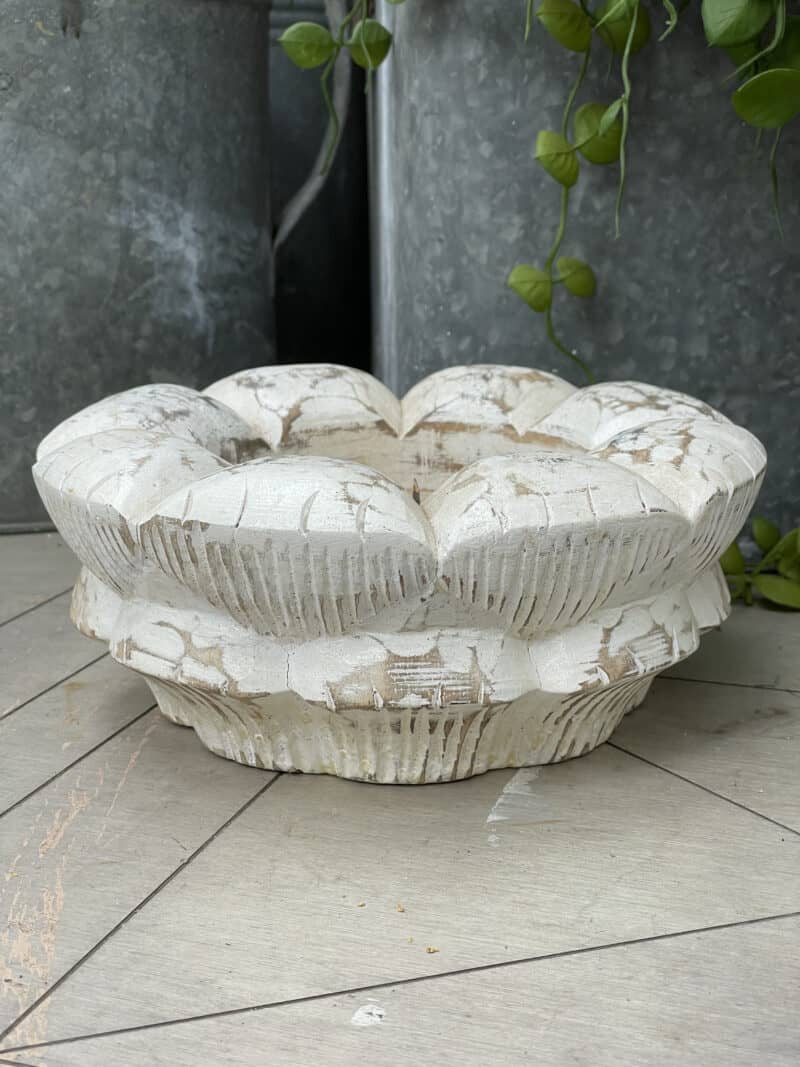 Distressed White Wooden Pedestal Round Candle Holder
