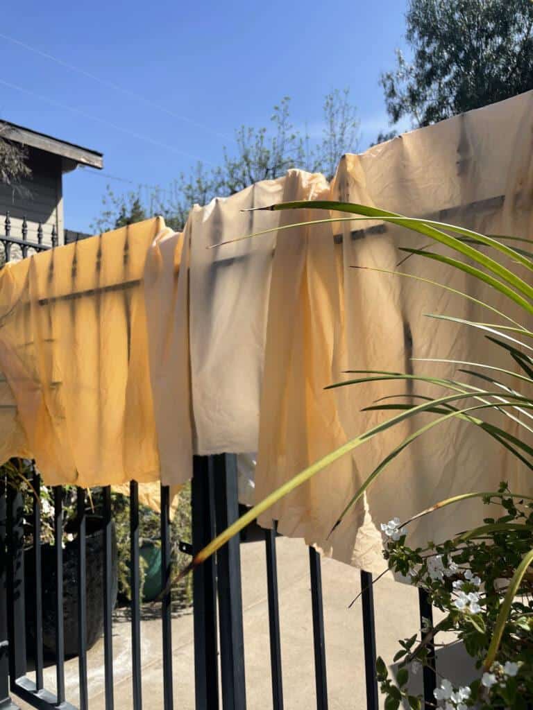 hang dyed fabric outside to dry