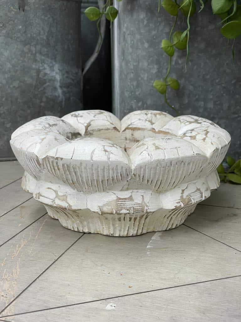 hand carved white wooden candle base 