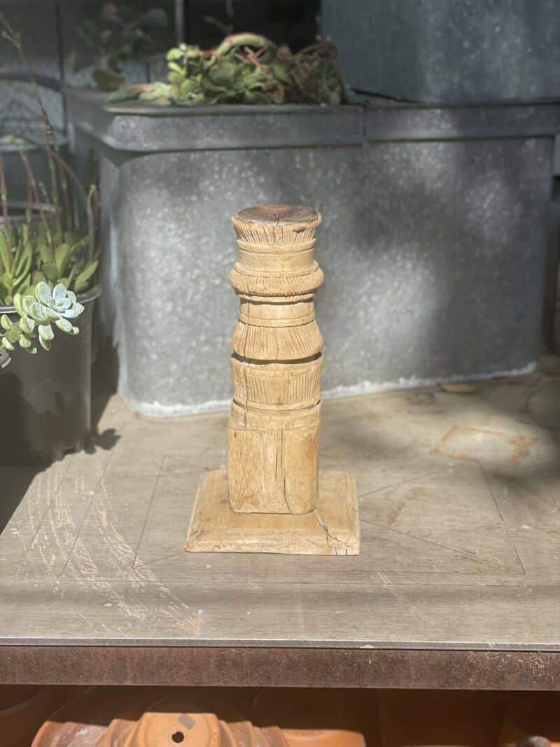 Small Wooden Distressed Candlestick