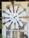 Vintage garden decor indooors- Clock made out of vintage garden tools by WM Design House.