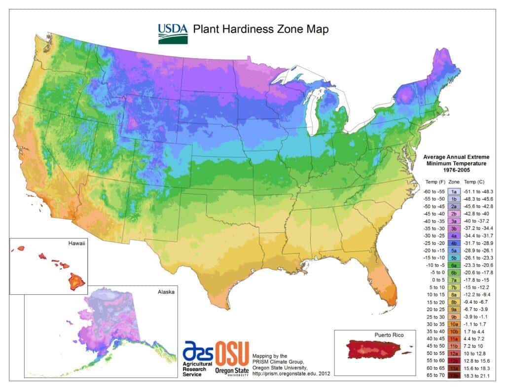 USDA plant hardiness zone map