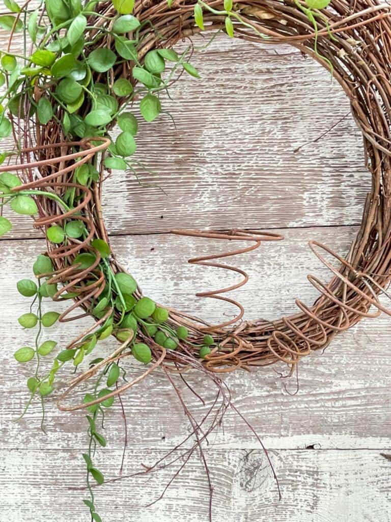 Grapevine wreath with old bed springs 
