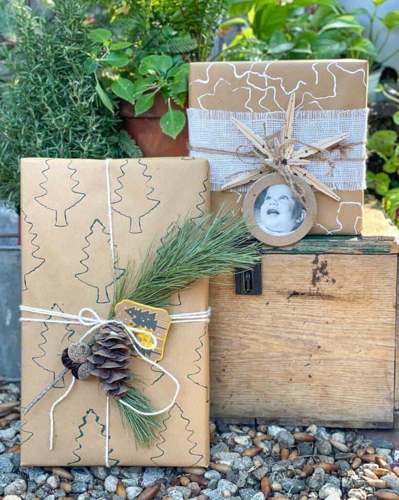 Natural craft handmade wrapping paper for Christmas 
