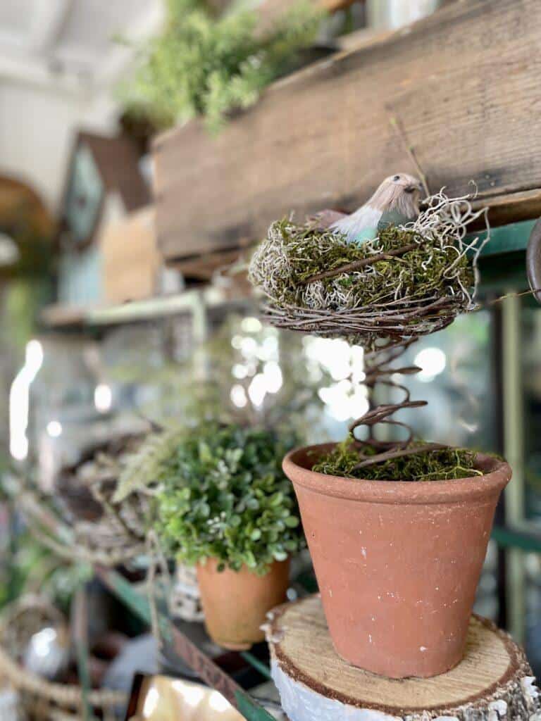 Old bed spring birds nest in flower pot- Spring Decor-Upcycled Crafts; Ideas for easy upcycling craft projects
