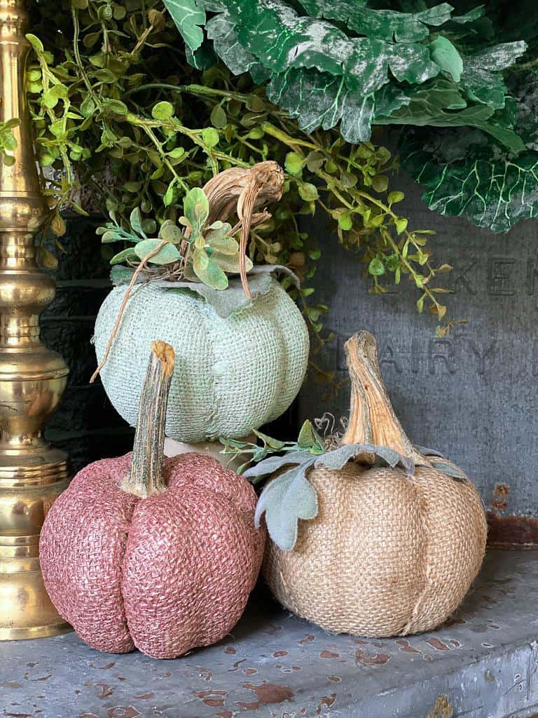 Burlap pumpkins from the dollar tree