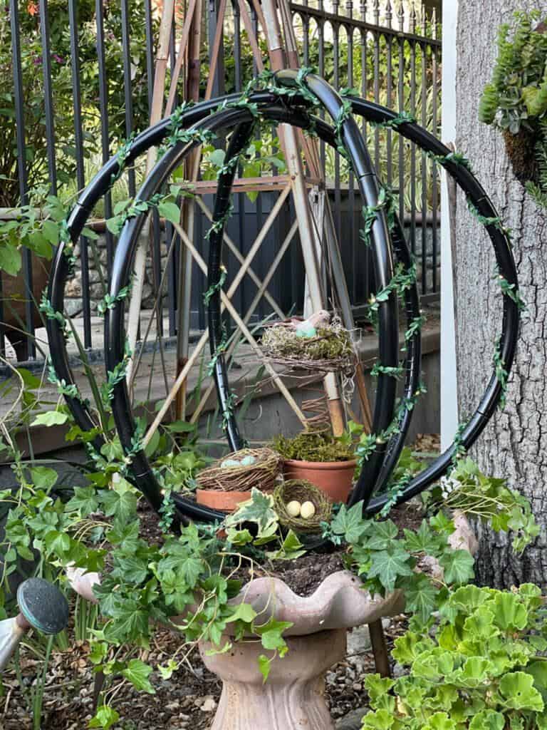 garden spheres made from hula hoops