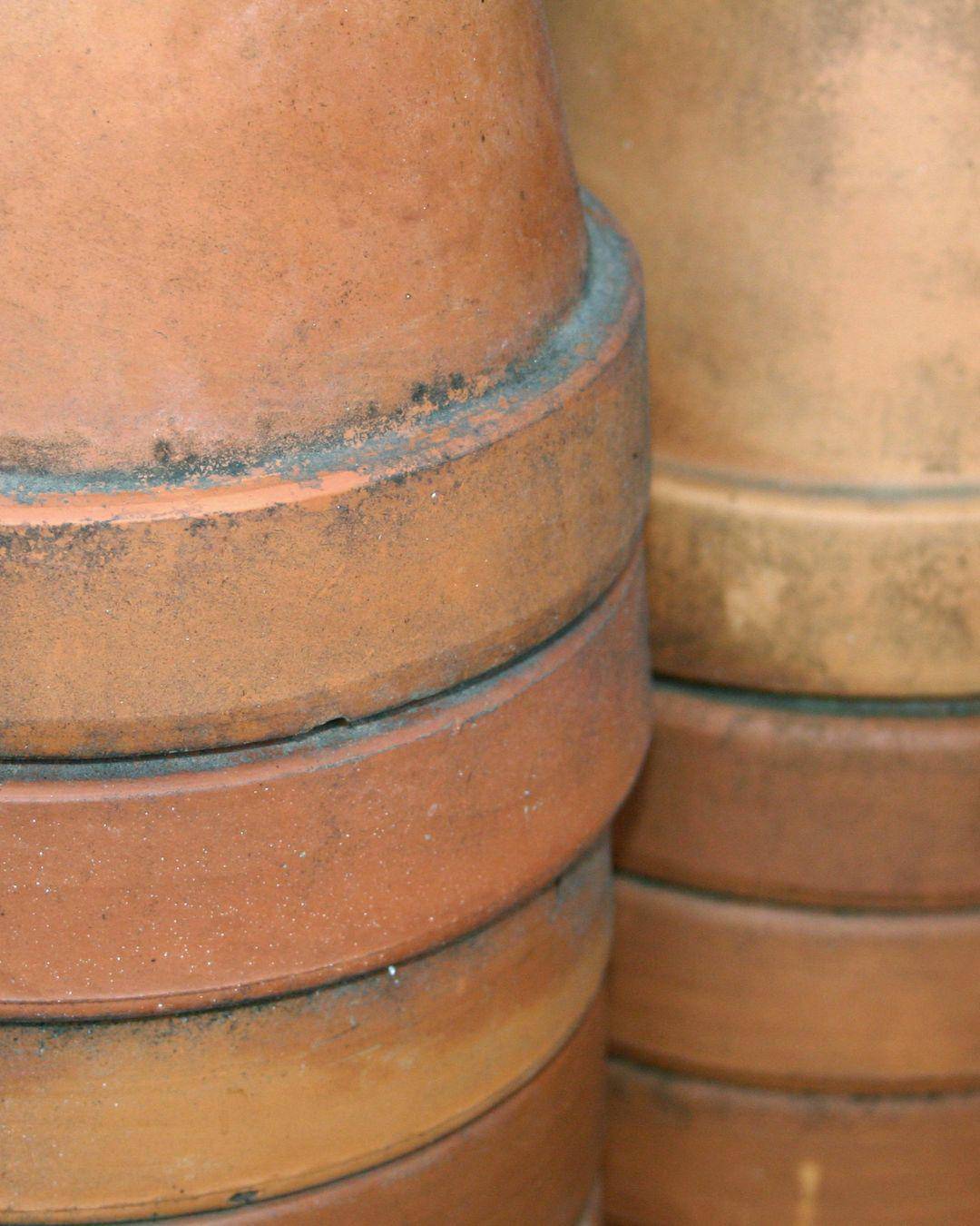 Aging Terracotta Pots with Fertilizer for a blue patina