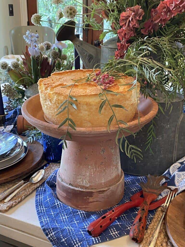 cake stand made from terra cotta pots