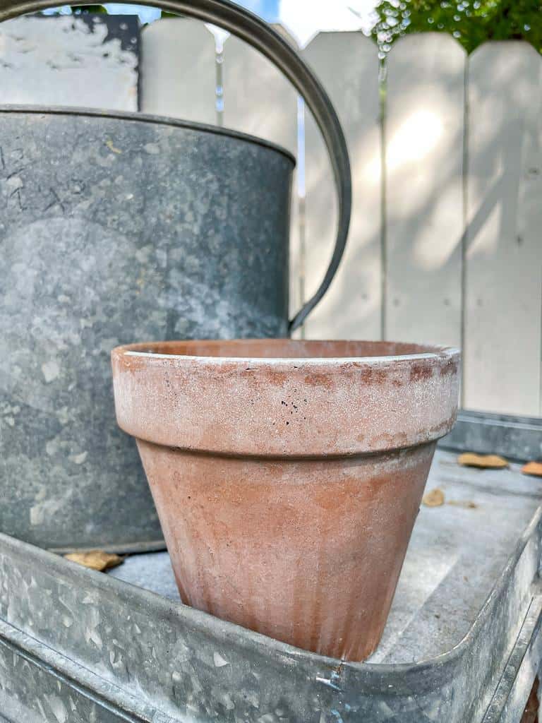 a terracotta pot aged using fertilizer