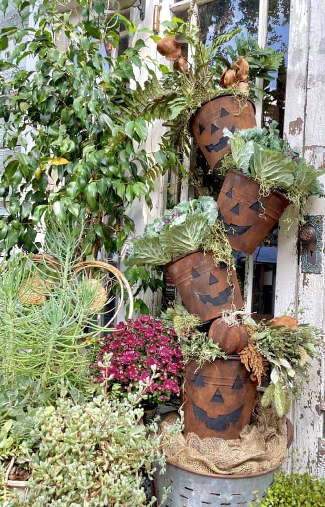 Rusty outdoor pumpkin topiary