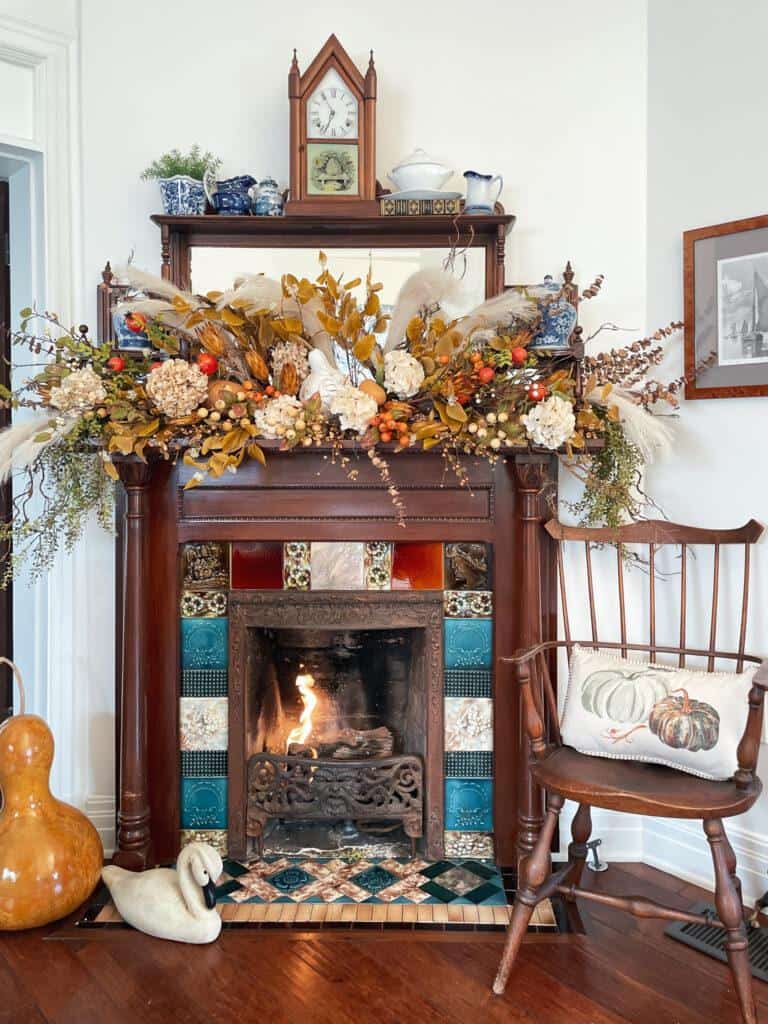 fall fire place decorated with florals from Amazon