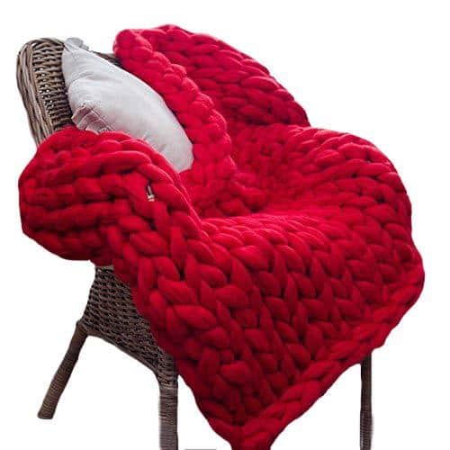 Red Chunky knit blanket 