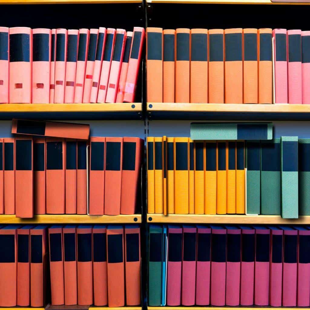 library of books arranged by color 