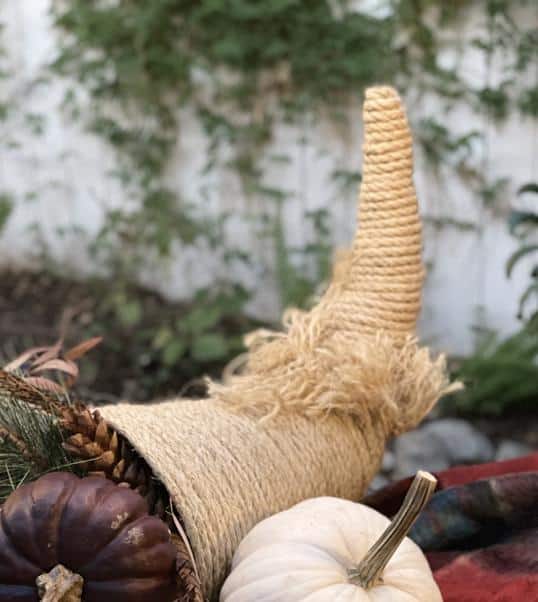 DIY Cornucopia basket with fringe rope