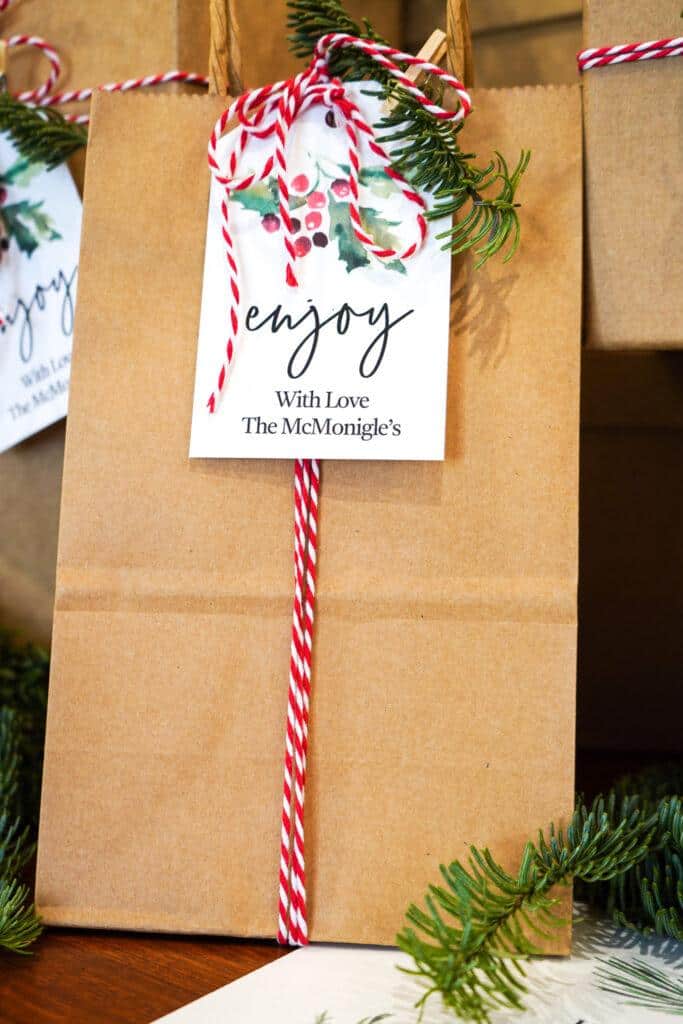 Gift bag wrapped up with granola 