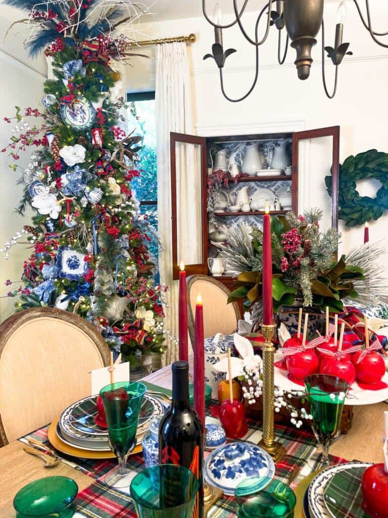 Decorating my dining room with red,white and blue for Christmas 