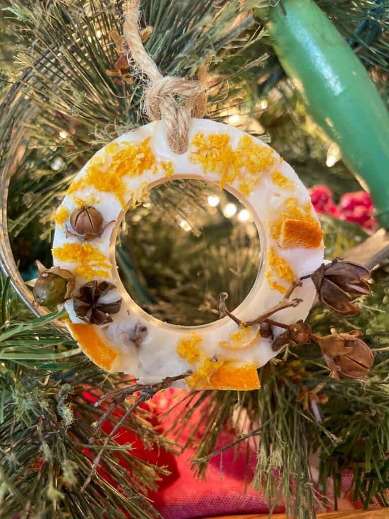 Wax sachet as an ornament hanging in a tree