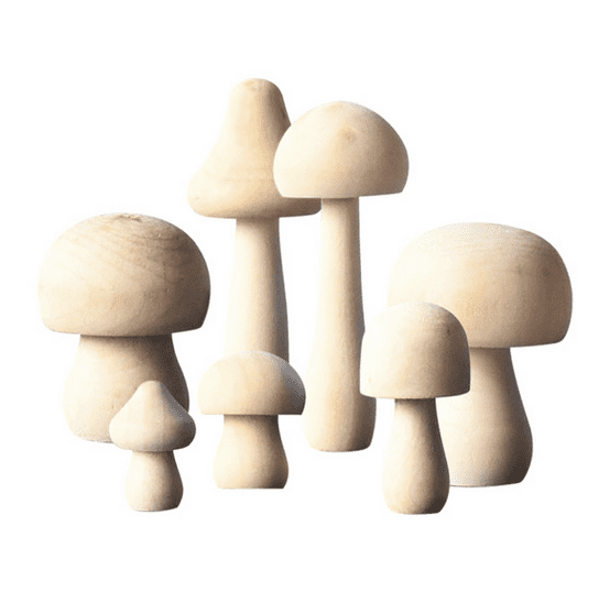 wooden mushrooms used to create mushroom ornaments 