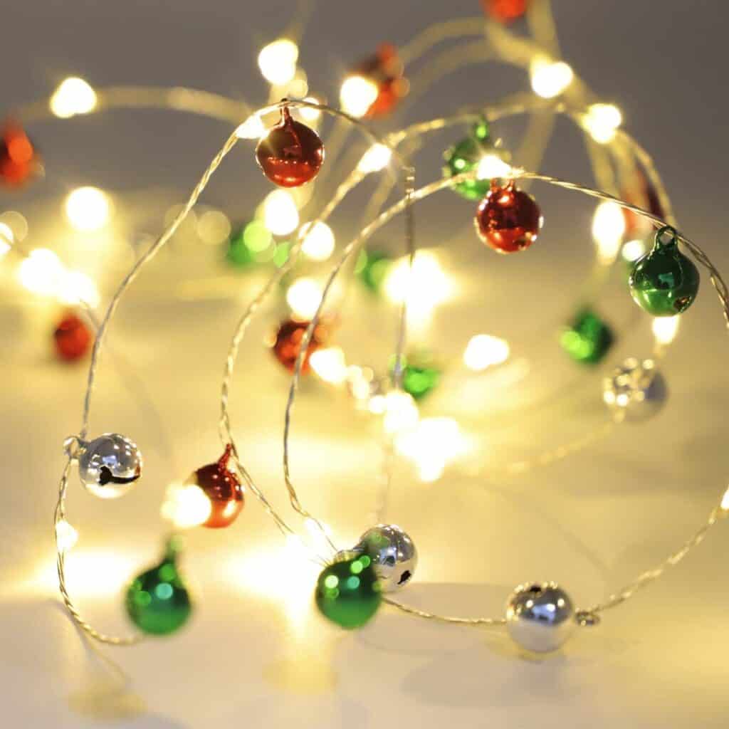 Strands of Christmas bells with electric lights 