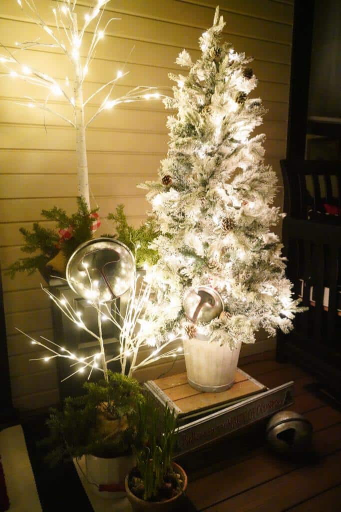 Front porch trees at night-Outdoor Christmas porch decorations