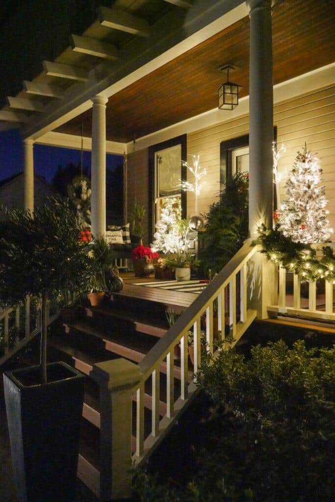 Front porch at night-Outdoor Christmas porch decorations