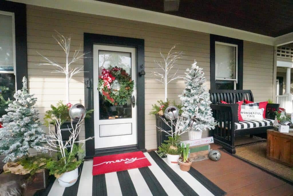 Front porch with outside porch Christmas decoarations