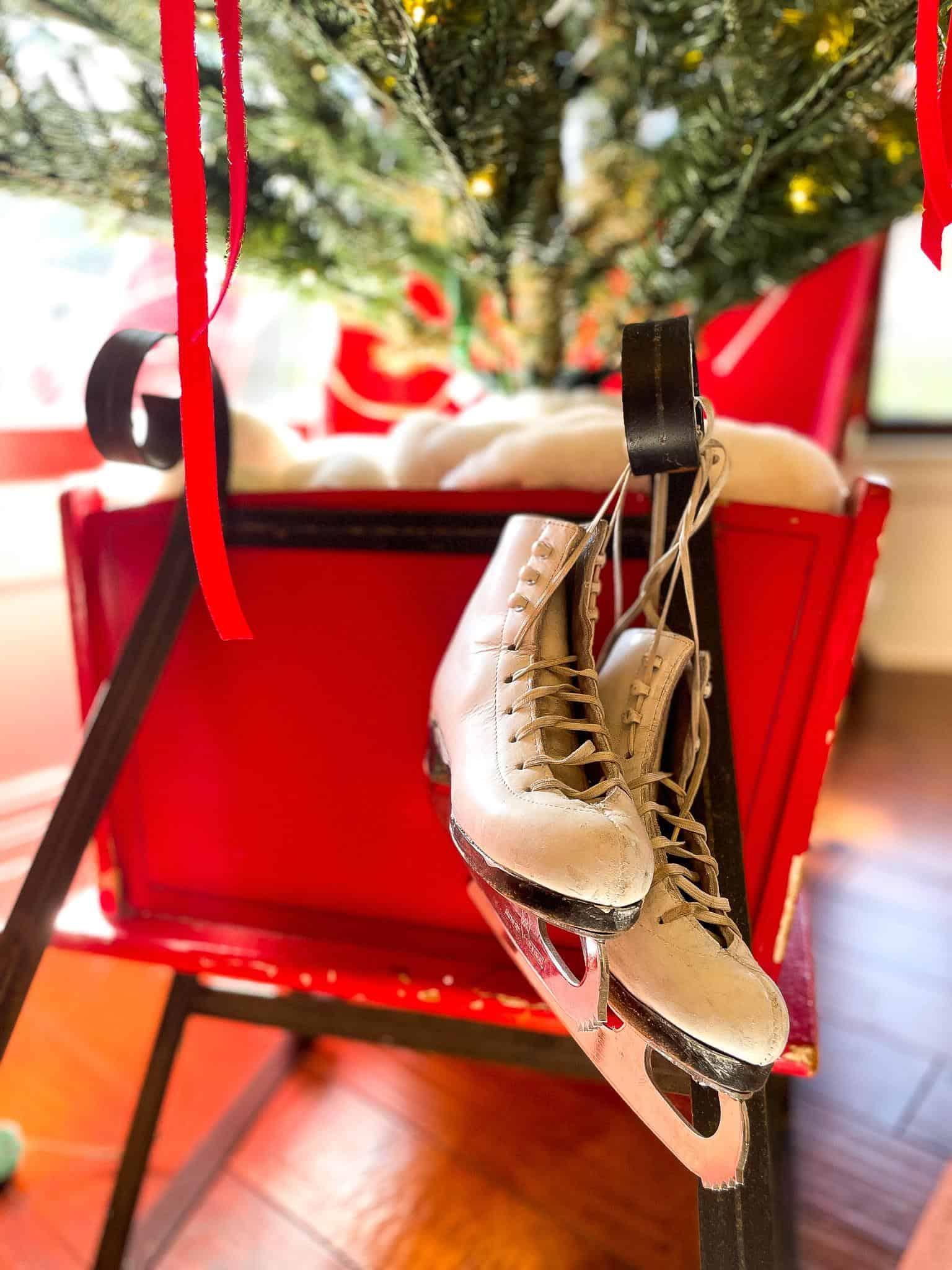 sled with skates for holing the christmas tree