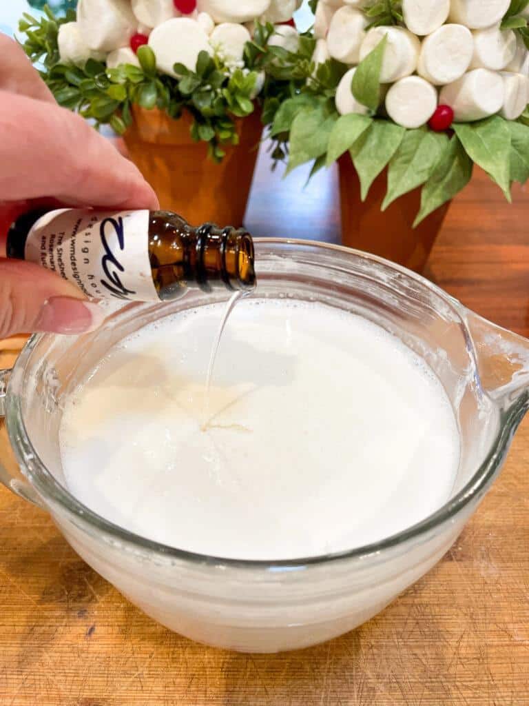 Adding essential lavendar oil to the soap base ot make sea salt soap 