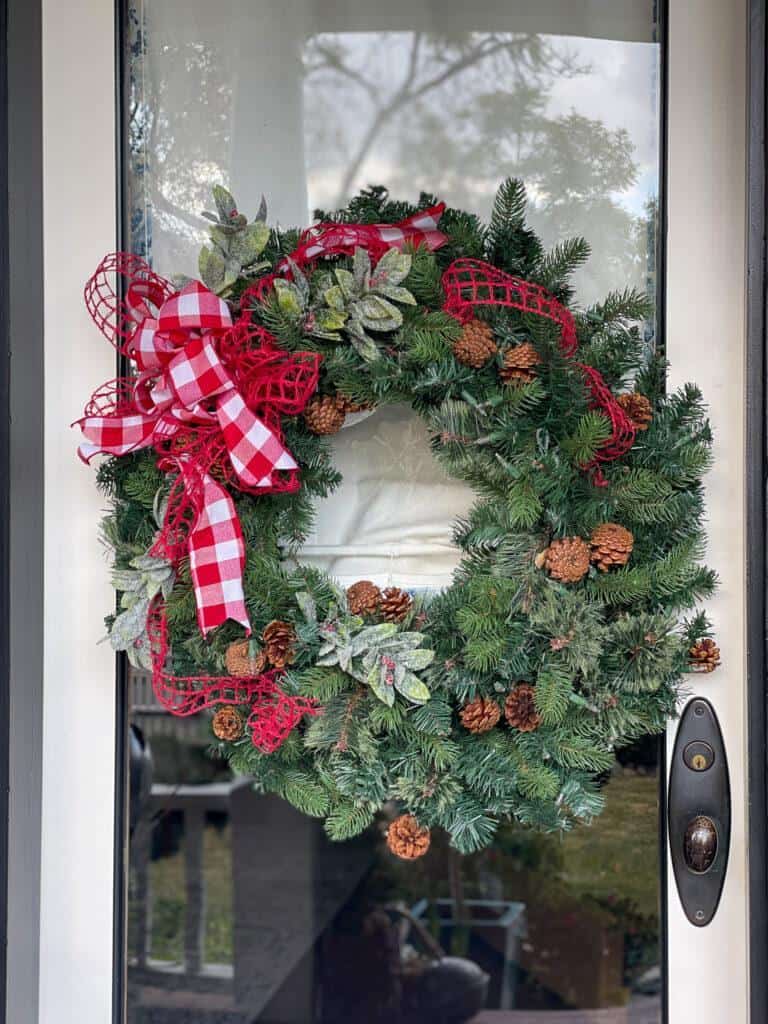 wreath on front door -Outdoor Christmas porch decorations