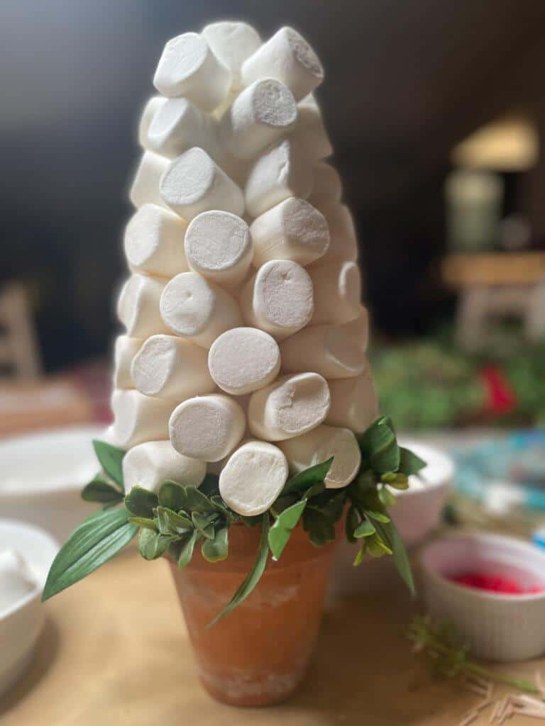 white small christmas tree out of marshmallows 