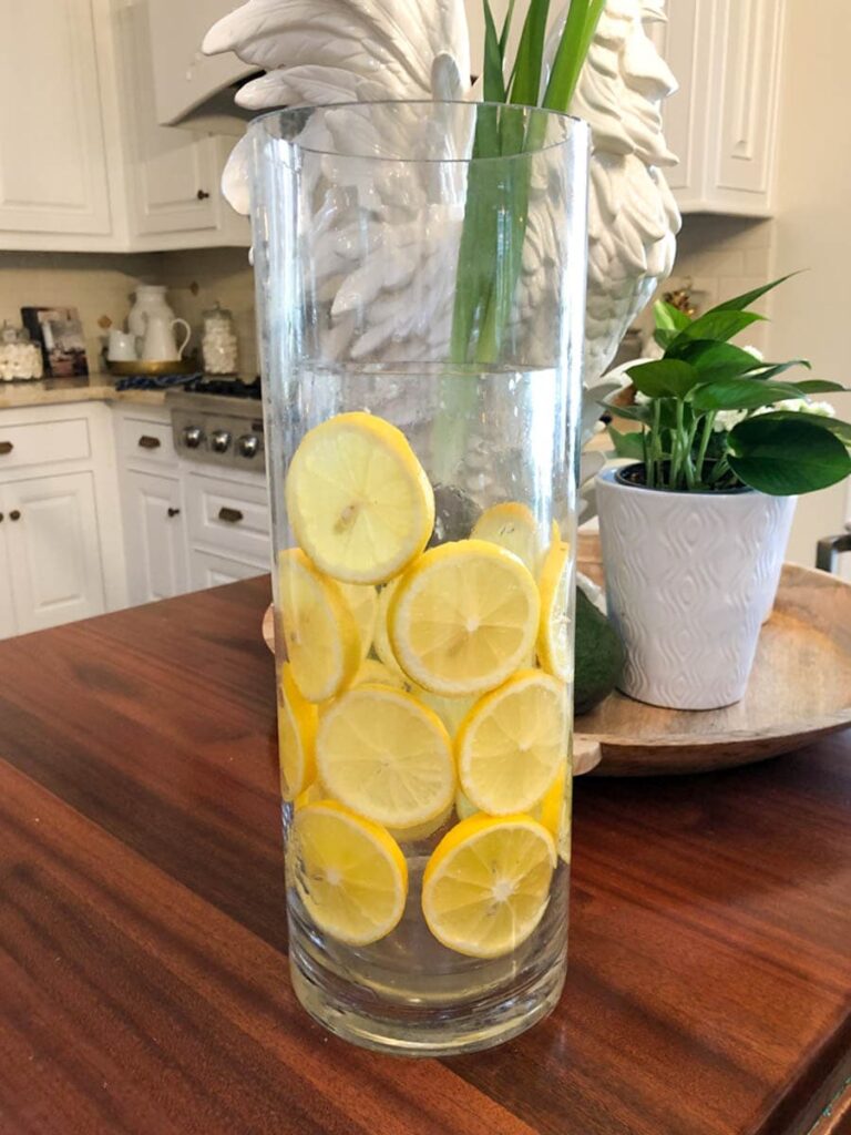 Clear glass vase with lemon slices 