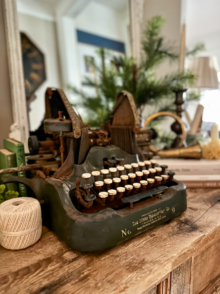 vintage typewriter on table for winter decor 
