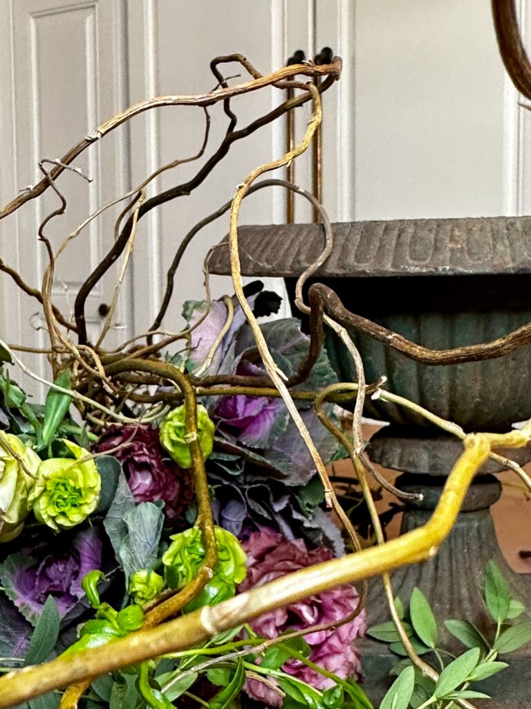 Curly willow and fresh flowers -Winter floral arrangement