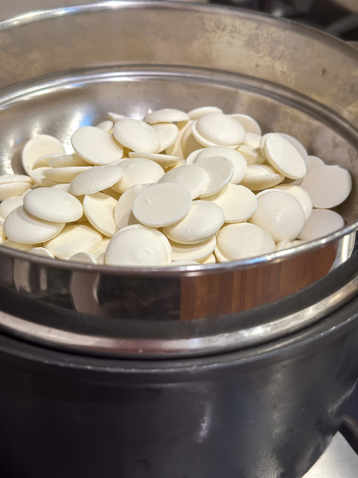 White chocolate in a double boiler pan