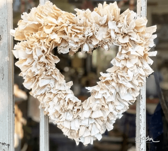 Heart Rag wreath dyed with tea