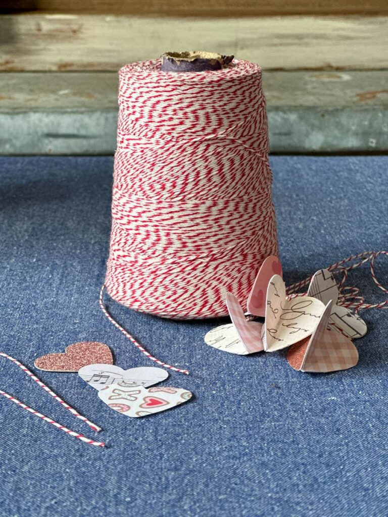 Twine and hearts to make a Valentine's  day tree 