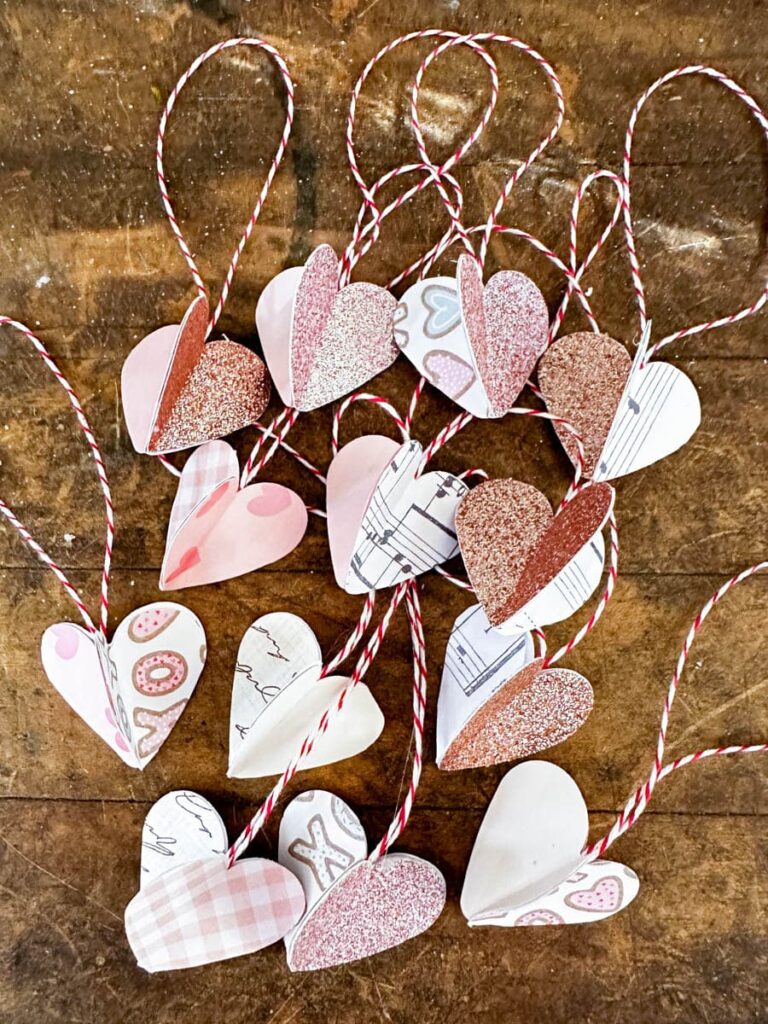 3D hearts made out of paper and twine -Valentine's Day Tree