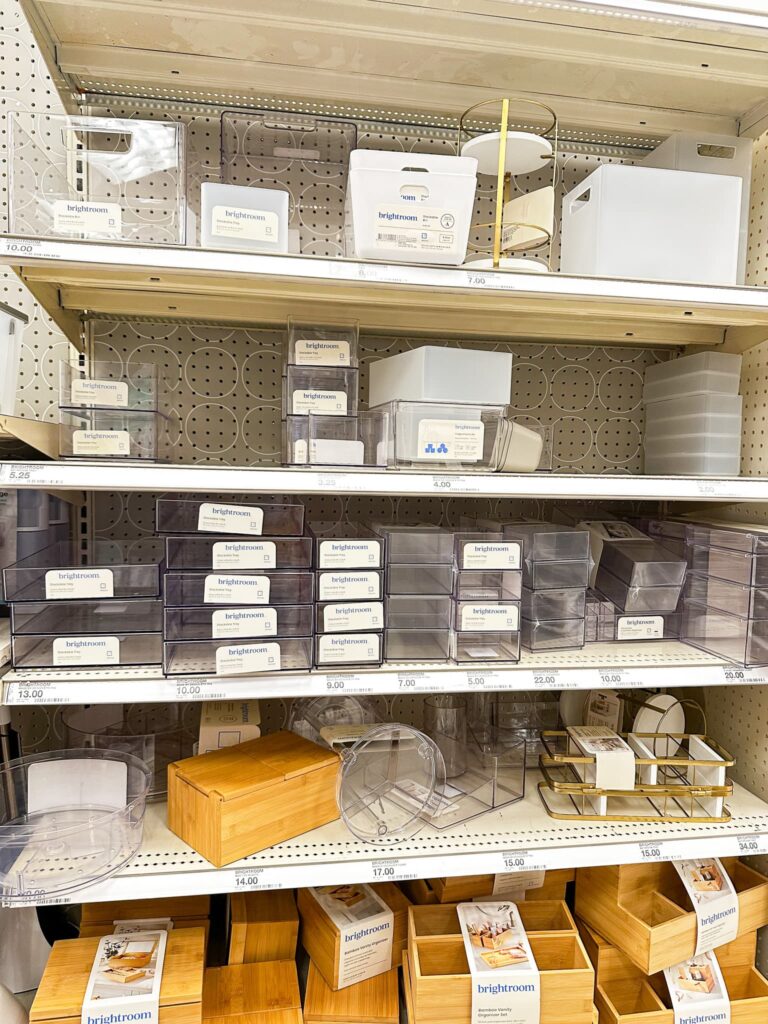 Organizing bins on a shelf at target