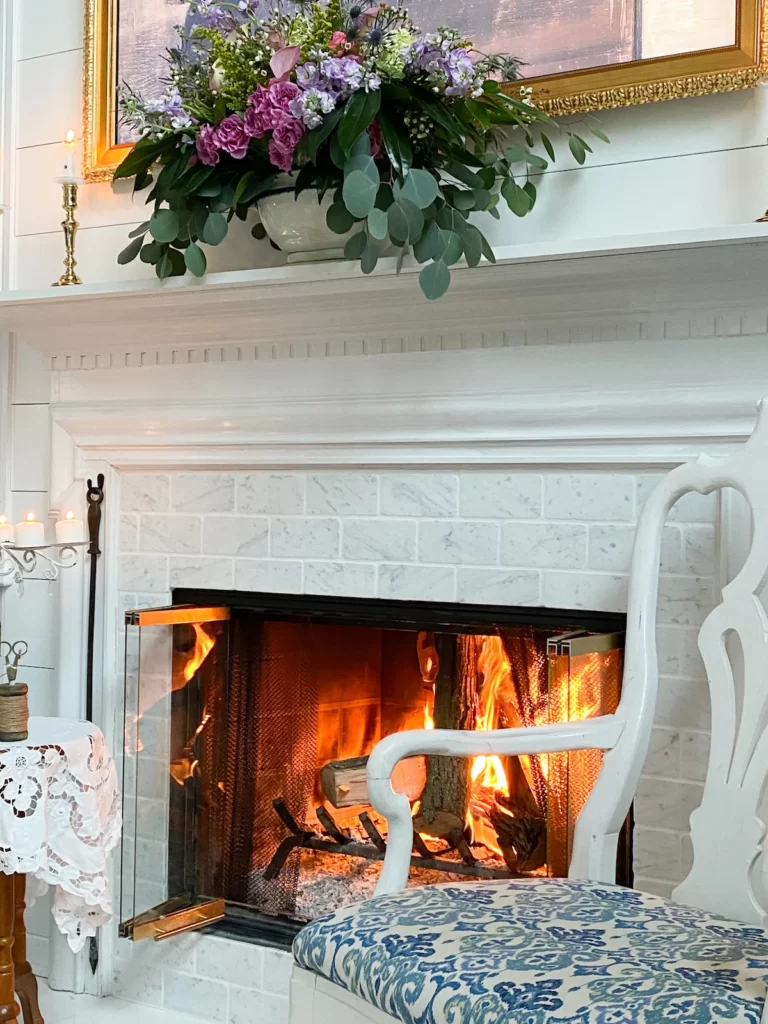 fireplace with blazing fire 